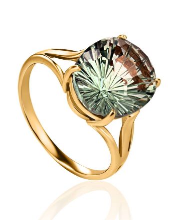 Golden Cocktail Ring With Prasiolite, Ring Size: 7 / 17.5, image 