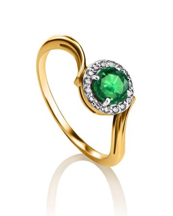 Classic Golden Ring With Emerald Centerstone And Diamonds The Oasis, Ring Size: 6 / 16.5, image 