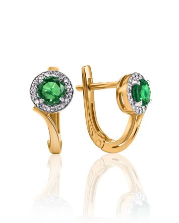 Elegant Golden Earrings With Round Emerald And Diamonds The Oasis, image 