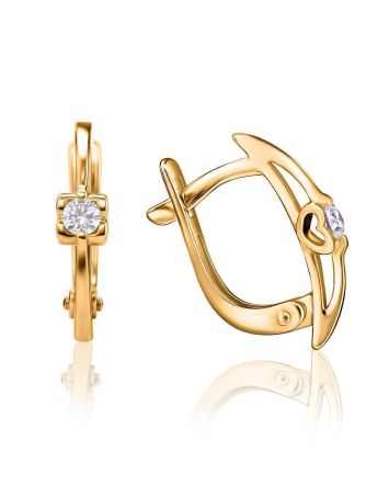 Classy Golden Latch Back Earrings With Diamonds, image 