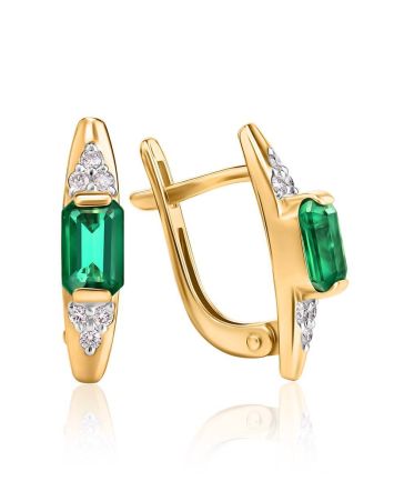 Golden Earrings With Bright Emeralds And Diamonds The Oasis, image 