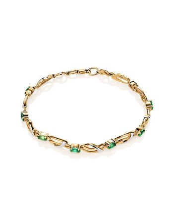 Classy Golden Link Bracelet With Emeralds, image 