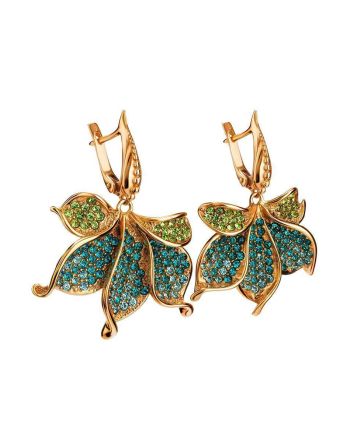 Gold-Plated Floral Earrings With Two-Toned Crystals The Jungle, image 