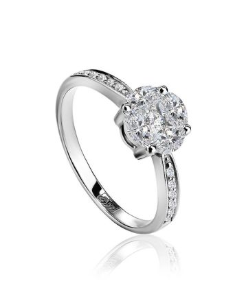 Chic Golden Ring With White Diamonds, Ring Size: 6.5 / 17, image 