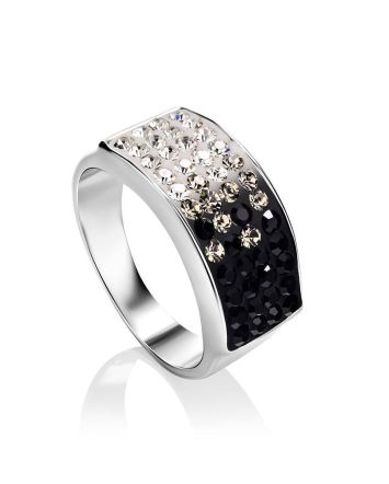 Black And White Crystal Ring In Sterling Silver The Eclat, Ring Size: 6 / 16.5, image 