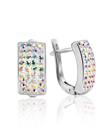 Geometrical Silver Earrings with Chameleon Crystals The Eclat, image 
