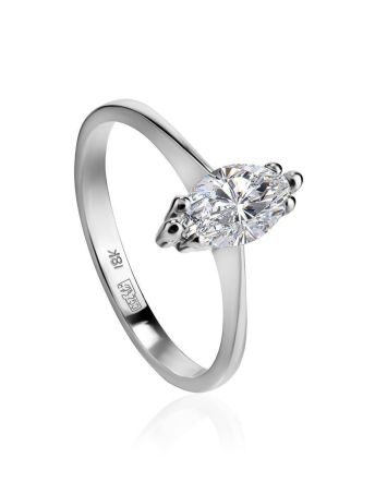White Gold Ring With Bold Solitaire Diamond, Ring Size: 7 / 17.5, image 