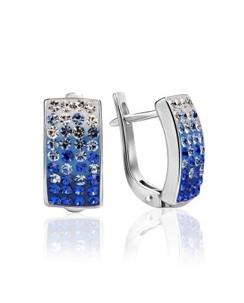 Geometrical Blue and White Crystals Earrings The Eclat, image 