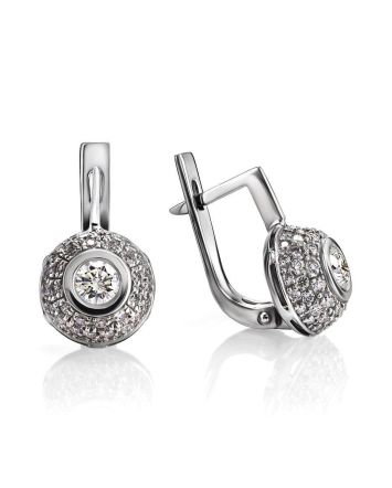 White Gold Latch Back Earrings With Diamonds, image 