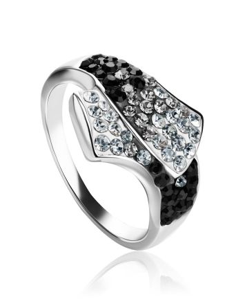 Black And White Crystal Ring In Sterling Silver The Eclat, Ring Size: 9 / 19, image 