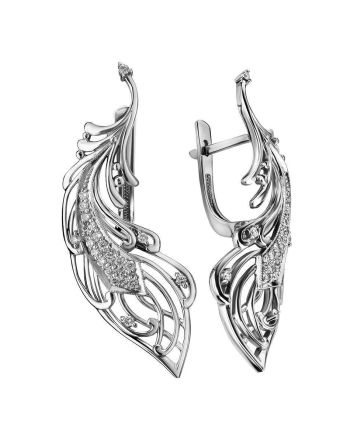 Leaf Shape Golden Earrings With Diamonds, image 