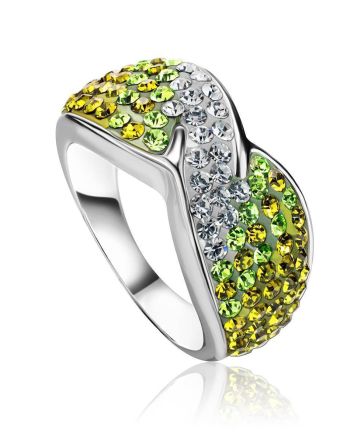 Silver Ring With Green And White Crystals The Eclat, Ring Size: 6.5 / 17, image 