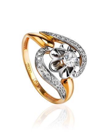 Statement Golden Ring With White Diamonds, Ring Size: 6.5 / 17, image 