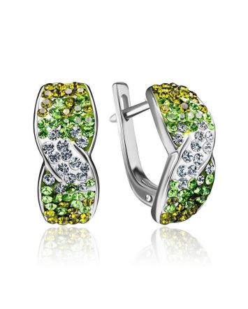 Sterling Silver Earrings With Green And White Crystals The Eclat, image 