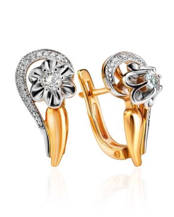 Feminine Golden Earrings With White Diamonds, image 