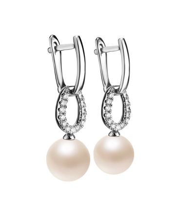 White Gold Drop Earrings With Cultured Pearl And Diamonds, image 
