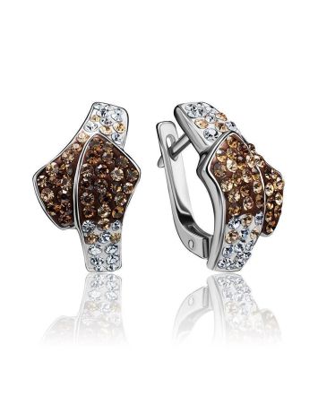 Silver Earrings With Peach Colored Crystals The Eclat, image 