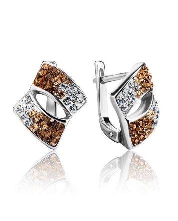 Silver Earrings With Champaign Crystals The Eclat, image 