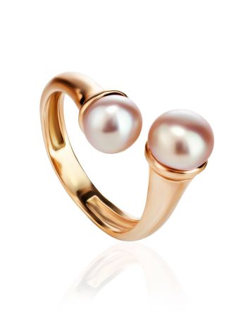 Twisted Gold-Plated Ring With Creamrose Cultured Pearl The Serene, Ring Size: Adjustable, image 