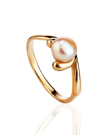 Classy Gold-Plated Ring With Creamrose Light Cultured Pearl The Serene, Ring Size: 5.5 / 16, image 
