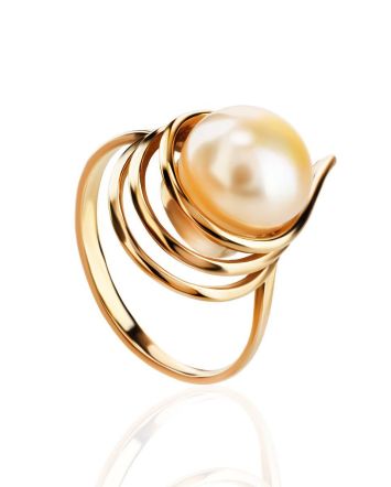 Refined Gold-Plated Ring With Cultured Pearl The Serene, Ring Size: 8 / 18, image 