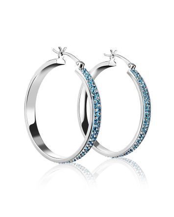 Sterling Silver Hoops With Light Blue Crystals The Eclat, image 