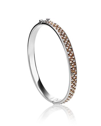 Bright Silver Hinged Bracelet With Champaign Crystals The Eclat, image 