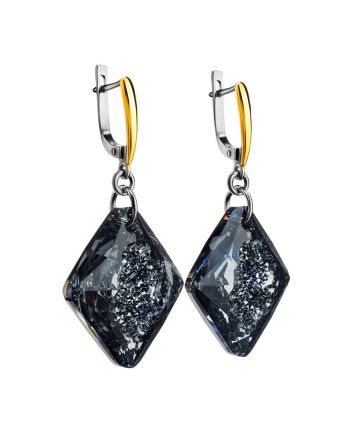 Gold Plated Dangle Earrings With Bold Black Crystals The Fame, image 