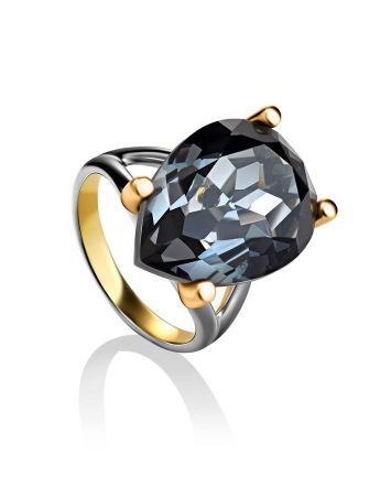 Black Crystal Cocktail Ring In Gold Plated Silver The Fame, Ring Size: 6 / 16.5, image 