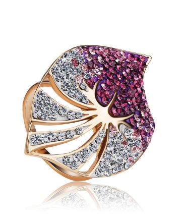 Gold-Plated Cocktail Ring With Pink And White Crystals The Jungle, Ring Size: 9 / 19, image 