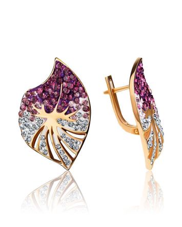 Gold-Plated Earrings With Pink And White Crystals The Jungle, image 