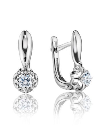 White Gold Latch Back Earrings With Diamonds, image 