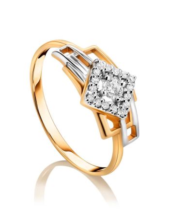 Golden Statement Ring With White Diamonds, Ring Size: 7 / 17.5, image 