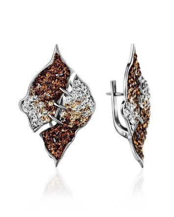 Bold Silver Earrings With Two Toned Crystals The Eclat, image 