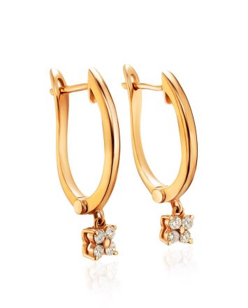 Golden Latch Back Earrings With Floral Dangles, image 