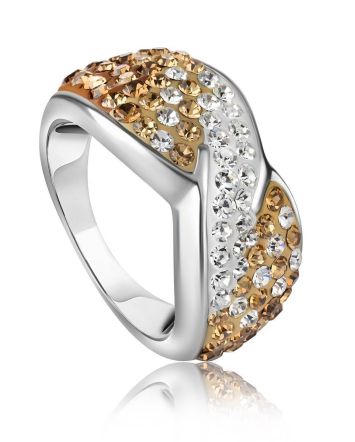 Silver Band Ring With Two Toned Crystals The Eclat, Ring Size: 6.5 / 17, image 