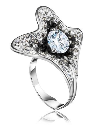 Crystal Cocktail Ring In Sterling Silver The Jungle, Ring Size: 8 / 18, image 