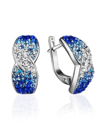 Twisted Silver Earrings With Blue And White Crystals The Eclat, image 