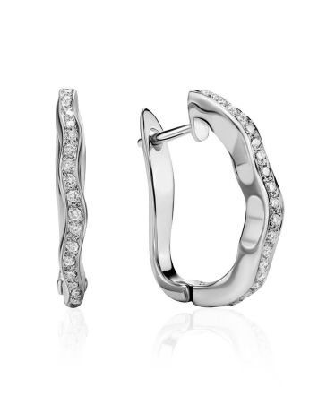 White Gold Earrings With Diamond Rows, image 