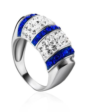 Silver Cocktail Ring With Blue And White Crystals The Eclat, Ring Size: 7 / 17.5, image 