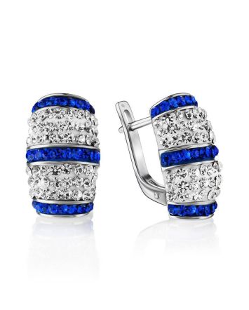 Silver Latch Back Earrings With Blue And White Crystals The Eclat, image 