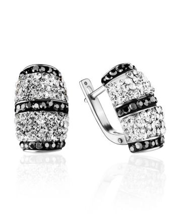 Silver Earrings With Black And White Crystals The Eclat, image 