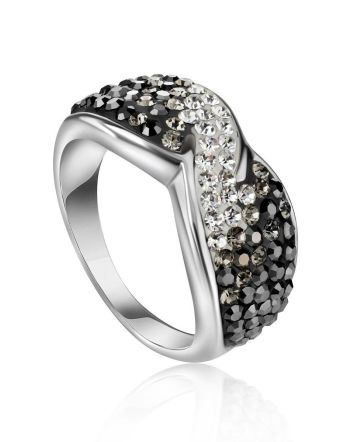 Black And White Crystal Twisted Ring In Sterling Silver The Eclat, Ring Size: 8.5 / 18.5, image 