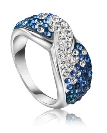 Silver Band Ring With Blue And White Crystals The Eclat, Ring Size: 7 / 17.5, image 
