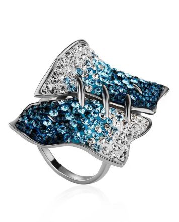 Silver Cocktail Ring With Blue And White Crystals The Eclat, Ring Size: 8.5 / 18.5, image 