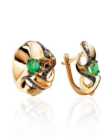 Bold Golden Earrings With Emeralds And Black Diamonds The Oasis, image 