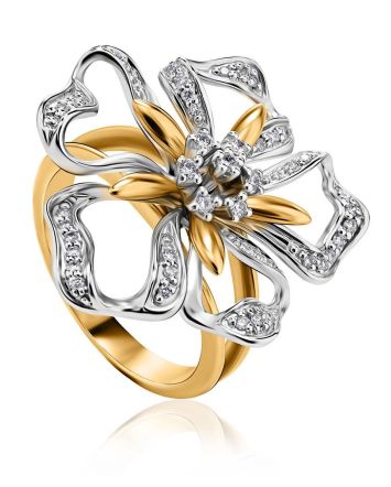 White Gold Floral Ring With Diamonds, Ring Size: 6.5 / 17, image 