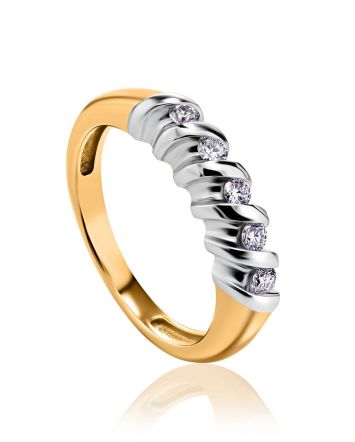 Trendy Golden Ring With White Diamonds, Ring Size: 6 / 16.5, image 
