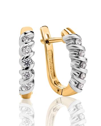 Stylish Golden Earrings With White Diamonds, image 
