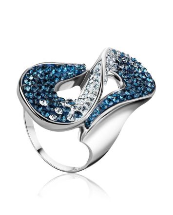 Blue And White Crystal Cocktail Ring In Sterling Silver The Eclat, Ring Size: 10 / 20, image 